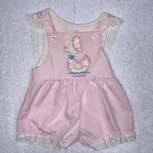 Vintage 70’s Chandler pinstripe pink white duck sunsuit 3m